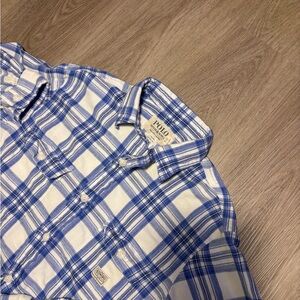 Polo Ralph Lauren Denim Supply Flannel Shirt Medium Blue White Plaid